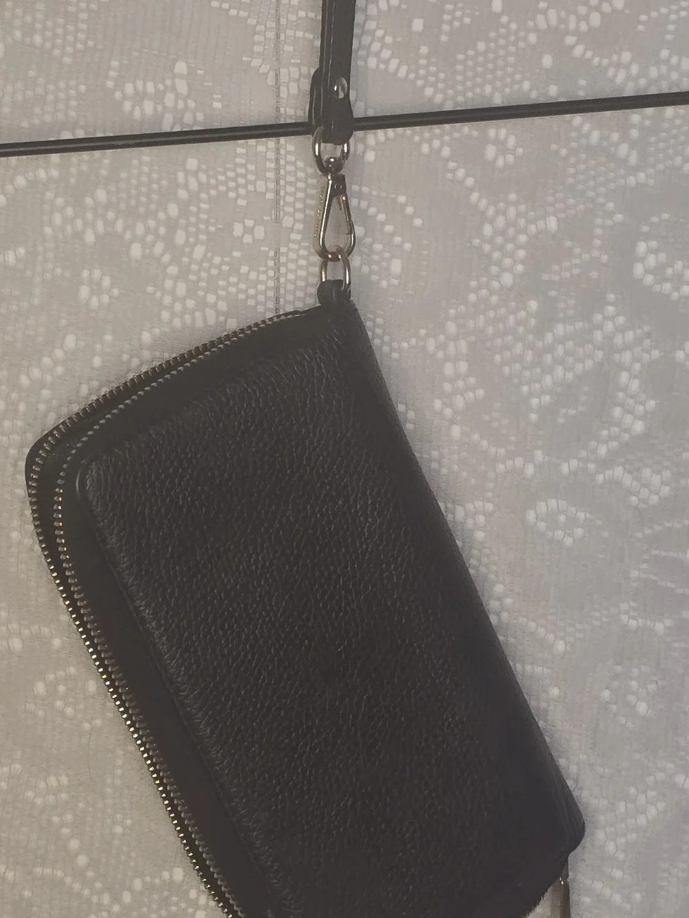 Michael Kors Black Pebbled Leather Zip Around Wristlet Wallet Gold Hardware